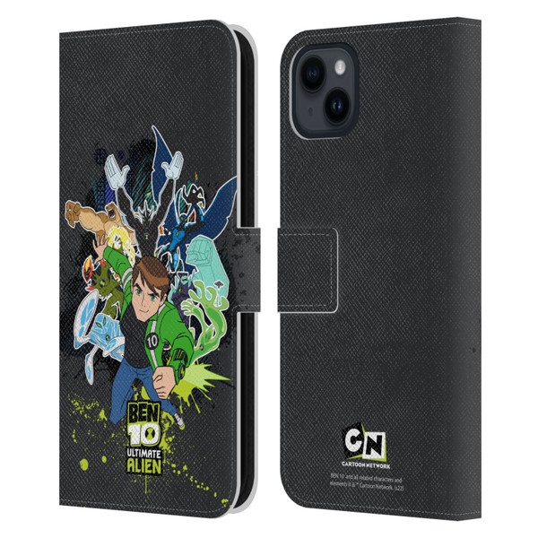 Ben 10: Ultimate Alien Graphics Character Art Leather Book Wallet Case Cover For Apple iPhone 15 Plus