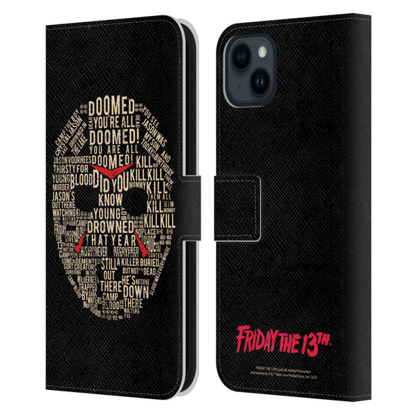 Friday the 13th 1980 Graphics Typography Leather Book Wallet Case Cover For Apple iPhone 15 Plus