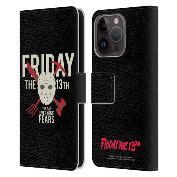 Friday the 13th 1980 Graphics The Day Everyone Fears Leather Book Wallet Case Cover For Apple iPhone 15 Pro