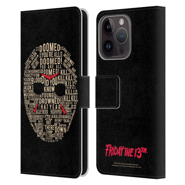 Friday the 13th 1980 Graphics Typography Leather Book Wallet Case Cover For Apple iPhone 15 Pro