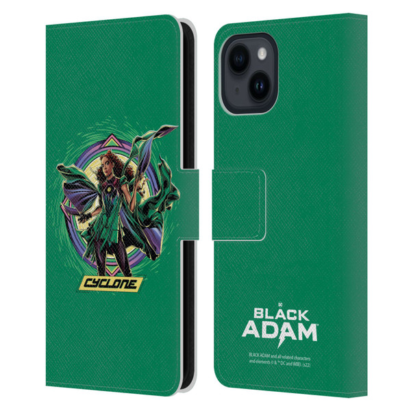 Black Adam Graphics Cyclone Leather Book Wallet Case Cover For Apple iPhone 15