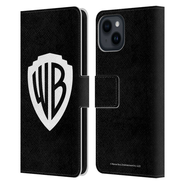 Warner Bros. Shield Logo Black Leather Book Wallet Case Cover For Apple iPhone 15