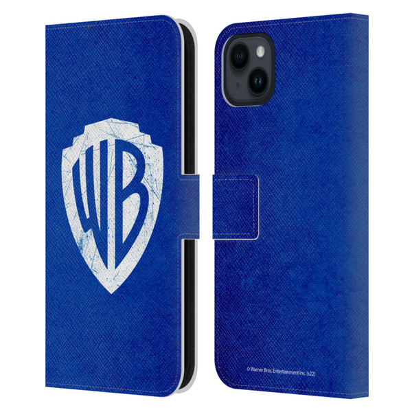 Warner Bros. Shield Logo Distressed Leather Book Wallet Case Cover For Apple iPhone 15 Plus
