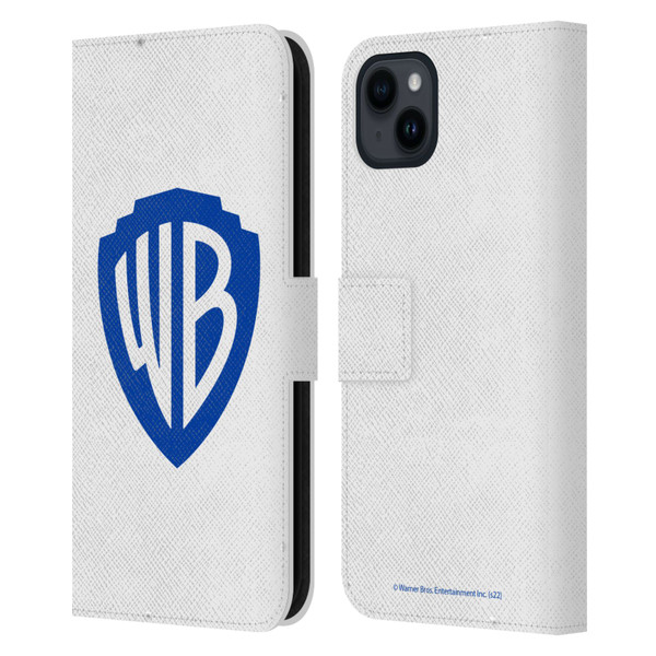 Warner Bros. Shield Logo White Leather Book Wallet Case Cover For Apple iPhone 15 Plus