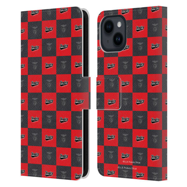 S.L. Benfica 2021/22 Crest Logo Pattern Leather Book Wallet Case Cover For Apple iPhone 15