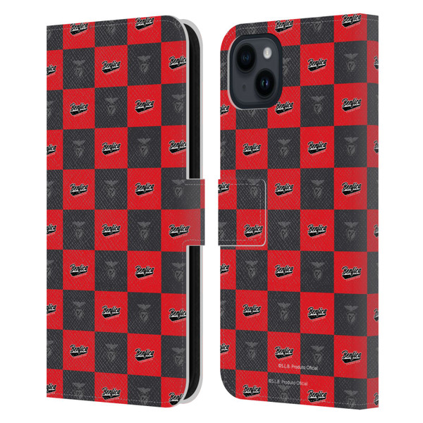 S.L. Benfica 2021/22 Crest Logo Pattern Leather Book Wallet Case Cover For Apple iPhone 15 Plus