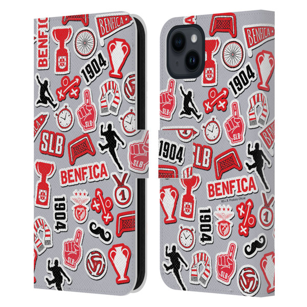 S.L. Benfica 2021/22 Crest Stickers Leather Book Wallet Case Cover For Apple iPhone 15 Plus