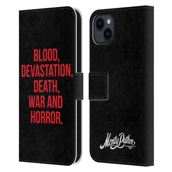 Monty Python Key Art Blood Devastation Death War And Horror Leather Book Wallet Case Cover For Apple iPhone 15 Plus
