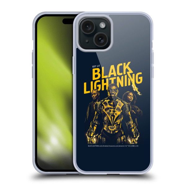 Black Lightning Key Art Get Lit Soft Gel Case for Apple iPhone 15 Plus