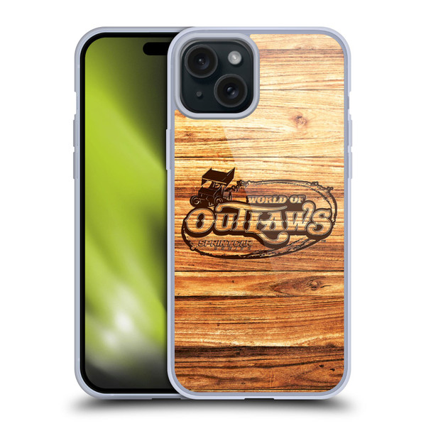 World of Outlaws Western Graphics Wood Logo Soft Gel Case for Apple iPhone 15 Plus