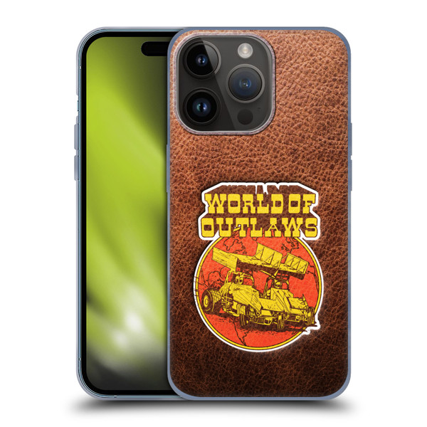 World of Outlaws Western Graphics Sprint Car Leather Print Soft Gel Case for Apple iPhone 15 Pro