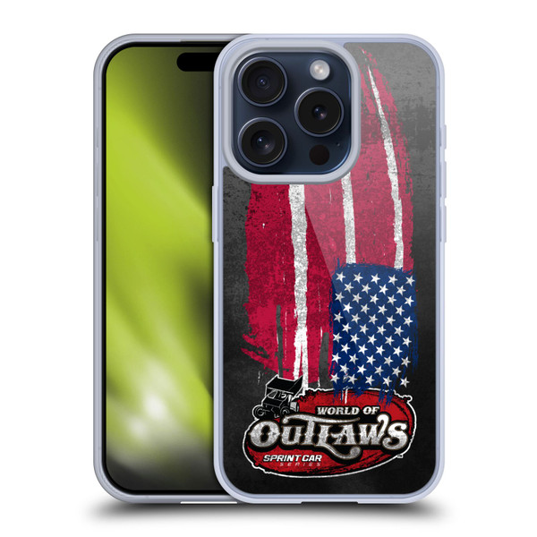 World of Outlaws Western Graphics US Flag Distressed Soft Gel Case for Apple iPhone 15 Pro