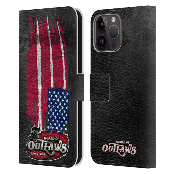 World of Outlaws Western Graphics US Flag Distressed Leather Book Wallet Case Cover For Apple iPhone 15 Pro Max