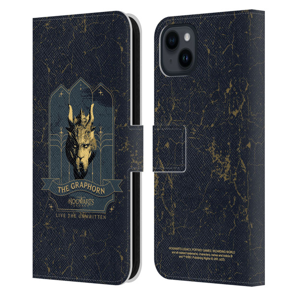 Hogwarts Legacy Graphics The Graphorn Leather Book Wallet Case Cover For Apple iPhone 15 Plus