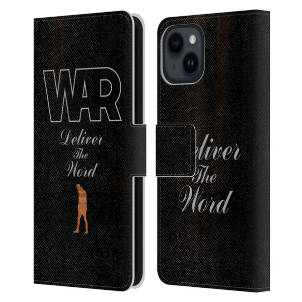 War Graphics Deliver The World Leather Book Wallet Case Cover For Apple iPhone 15
