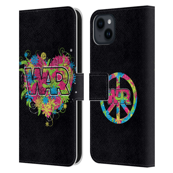 War Graphics Heart Logo Leather Book Wallet Case Cover For Apple iPhone 15 Plus
