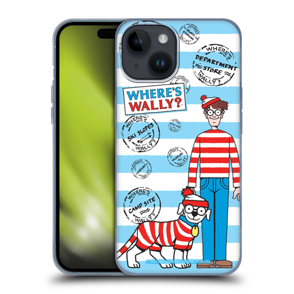 Where's Wally? Graphics Stripes Blue Soft Gel Case for Apple iPhone 15