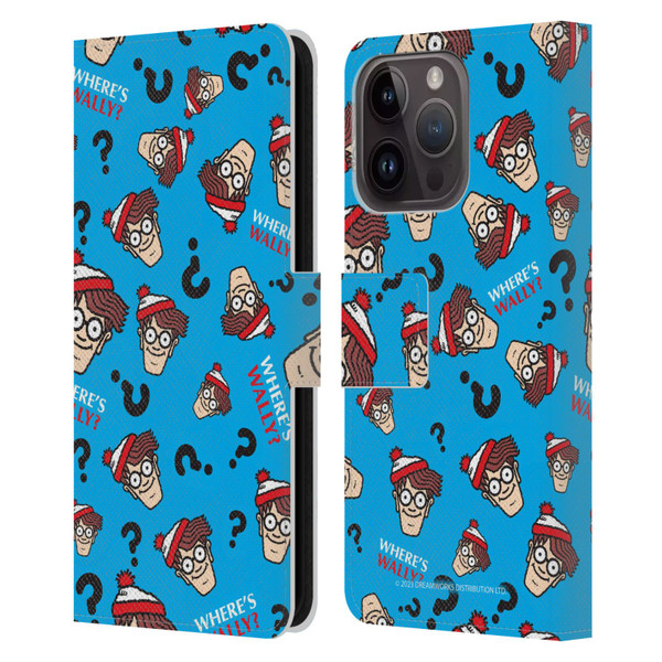 Where's Wally? Graphics Head Pattern Leather Book Wallet Case Cover For Apple iPhone 15 Pro