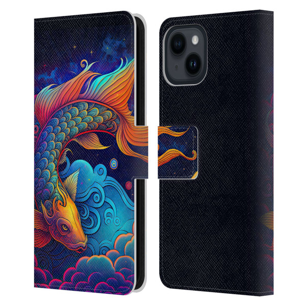 Wumples Cosmic Animals Clouded Koi Fish Leather Book Wallet Case Cover For Apple iPhone 15