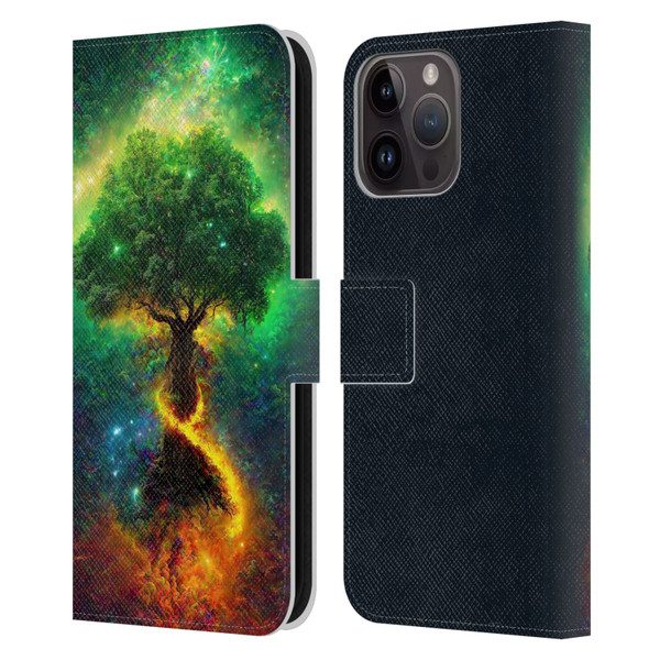 Wumples Cosmic Universe Yggdrasil, Norse Tree Of Life Leather Book Wallet Case Cover For Apple iPhone 15 Pro Max