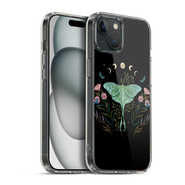Episodic Drawing Illustration Animals Moth and Flowers Soft Gel Case for Apple iPhone 15 Plus & MagSafe