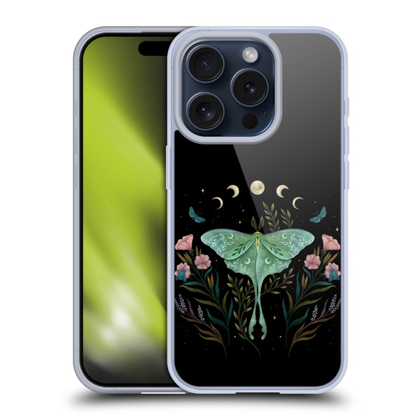 Episodic Drawing Illustration Animals Moth and Flowers Soft Gel Case for Apple iPhone 15 Pro