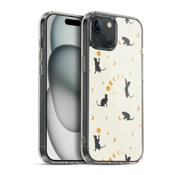 Episodic Drawing Pattern Cat And Moon Soft Gel Case for Apple iPhone 15 Plus & MagSafe