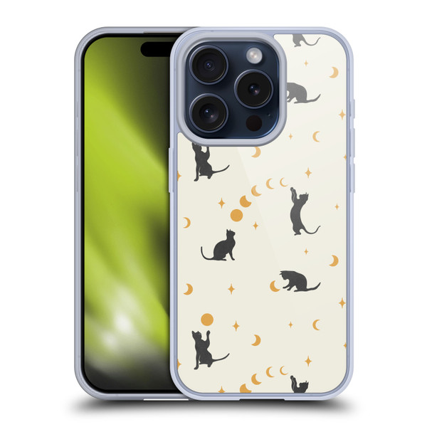 Episodic Drawing Pattern Cat And Moon Soft Gel Case for Apple iPhone 15 Pro