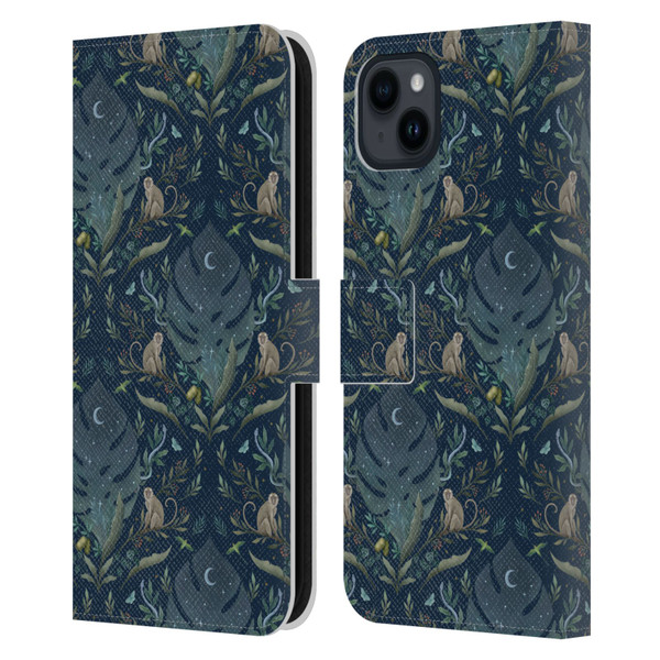 Episodic Drawing Art Monkey Tropical Light Pattern Leather Book Wallet Case Cover For Apple iPhone 15 Plus