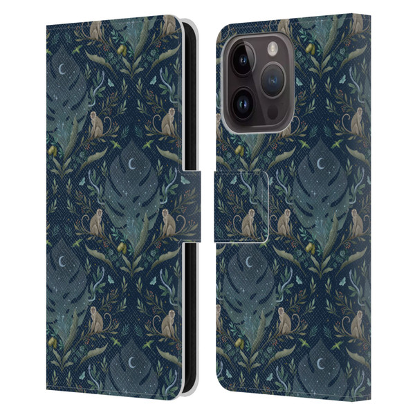 Episodic Drawing Art Monkey Tropical Light Pattern Leather Book Wallet Case Cover For Apple iPhone 15 Pro