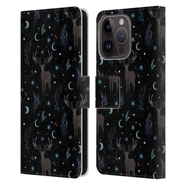 Episodic Drawing Art Winter Deer Pattern Leather Book Wallet Case Cover For Apple iPhone 15 Pro