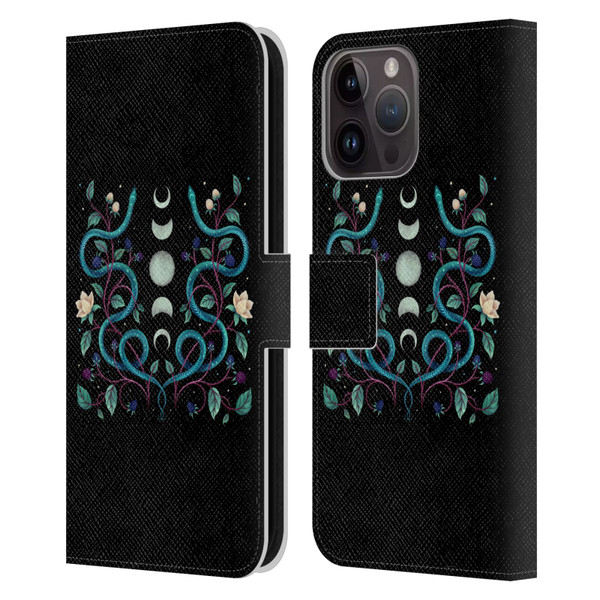 Episodic Drawing Illustration Animals Serpent Moon Leather Book Wallet Case Cover For Apple iPhone 15 Pro Max