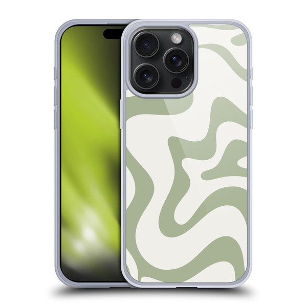 Kierkegaard Design Studio Art Retro Liquid Swirl Sage Green Soft Gel Case for Apple iPhone 15 Pro Max