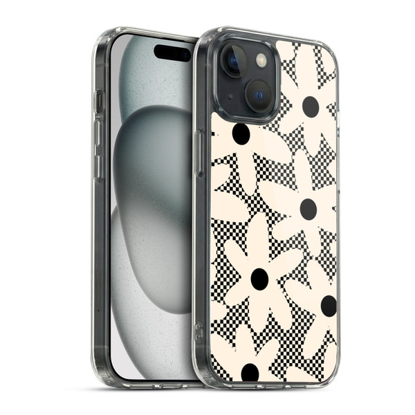Kierkegaard Design Studio Retro Abstract Patterns Daisy Black Cream Dots Check Soft Gel Case for Apple iPhone 15 & MagSafe