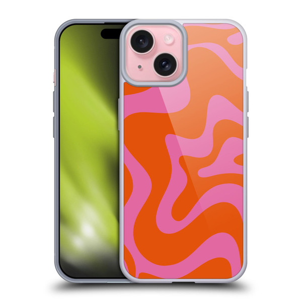 Kierkegaard Design Studio Retro Abstract Patterns Hot Pink Orange Swirl Soft Gel Case for Apple iPhone 15