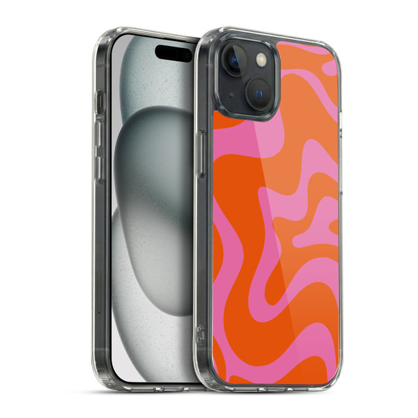 Kierkegaard Design Studio Retro Abstract Patterns Hot Pink Orange Swirl Soft Gel Case for Apple iPhone 15 Plus & MagSafe