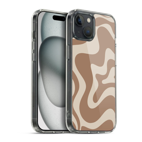 Kierkegaard Design Studio Retro Abstract Patterns Milk Brown Beige Swirl Soft Gel Case for Apple iPhone 15 Plus & MagSafe