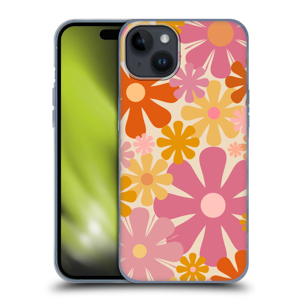 Kierkegaard Design Studio Retro Abstract Patterns Pink Orange Thulian Flowers Soft Gel Case for Apple iPhone 15 Plus