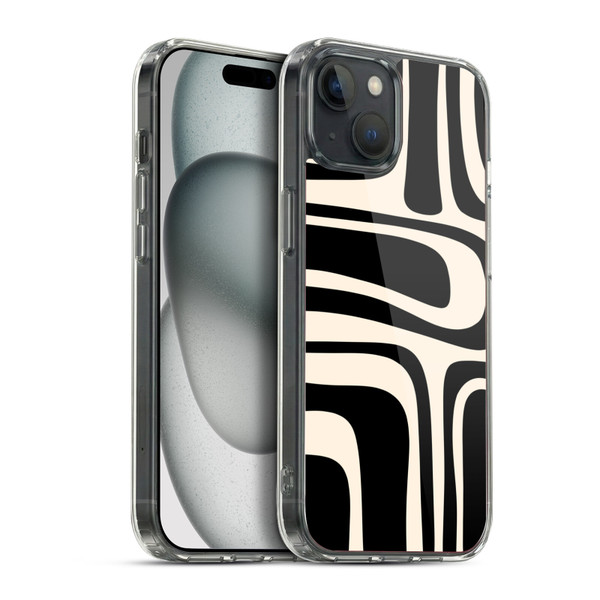 Kierkegaard Design Studio Retro Abstract Patterns Palm Springs Black Cream Soft Gel Case for Apple iPhone 15 Plus & MagSafe