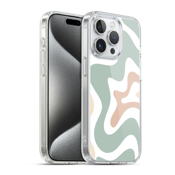 Kierkegaard Design Studio Retro Abstract Patterns Celadon Sage Swirl Soft Gel Case for Apple iPhone 15 Pro & MagSafe