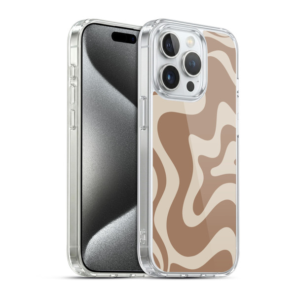 Kierkegaard Design Studio Retro Abstract Patterns Milk Brown Beige Swirl Soft Gel Case for Apple iPhone 15 Pro & MagSafe