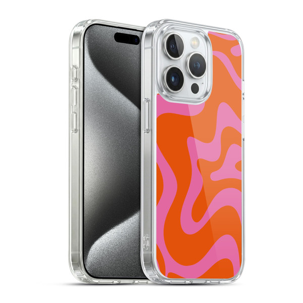 Kierkegaard Design Studio Retro Abstract Patterns Hot Pink Orange Swirl Soft Gel Case for Apple iPhone 15 Pro & MagSafe