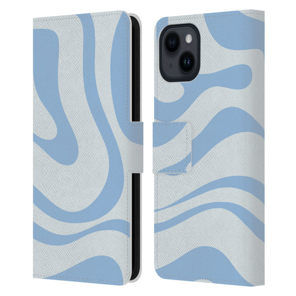 Kierkegaard Design Studio Art Blue Abstract Swirl Pattern Leather Book Wallet Case Cover For Apple iPhone 15