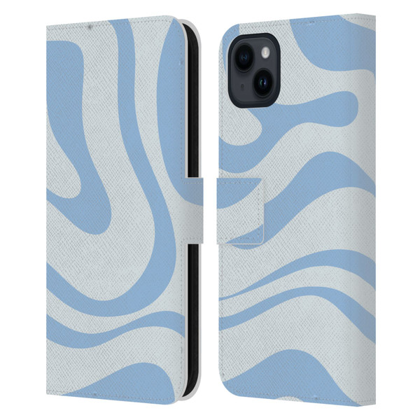 Kierkegaard Design Studio Art Blue Abstract Swirl Pattern Leather Book Wallet Case Cover For Apple iPhone 15 Plus
