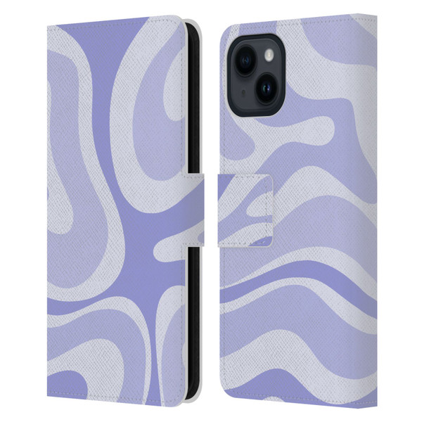 Kierkegaard Design Studio Art Modern Liquid Swirl Purple Leather Book Wallet Case Cover For Apple iPhone 15