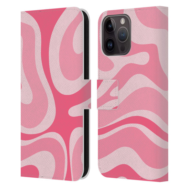 Kierkegaard Design Studio Art Modern Liquid Swirl Candy Pink Leather Book Wallet Case Cover For Apple iPhone 15 Pro Max