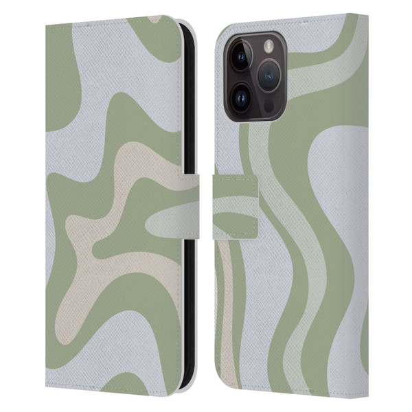 Kierkegaard Design Studio Art Retro Swirl Abstract Sage Leather Book Wallet Case Cover For Apple iPhone 15 Pro Max