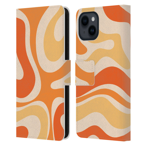 Kierkegaard Design Studio Retro Abstract Patterns Modern Orange Tangerine Swirl Leather Book Wallet Case Cover For Apple iPhone 15