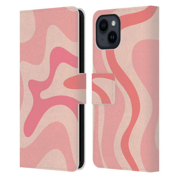 Kierkegaard Design Studio Retro Abstract Patterns Soft Pink Liquid Swirl Leather Book Wallet Case Cover For Apple iPhone 15