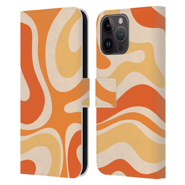 Kierkegaard Design Studio Retro Abstract Patterns Modern Orange Tangerine Swirl Leather Book Wallet Case Cover For Apple iPhone 15 Pro Max